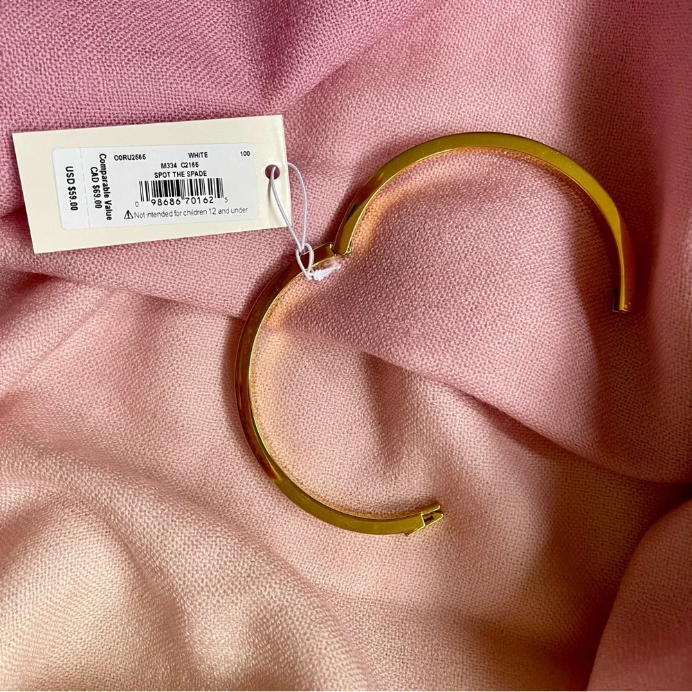 Kate Spade Spot The Spade Enamel Bangle | White & Gold Hinged Bracelet - Picture 4 of 8